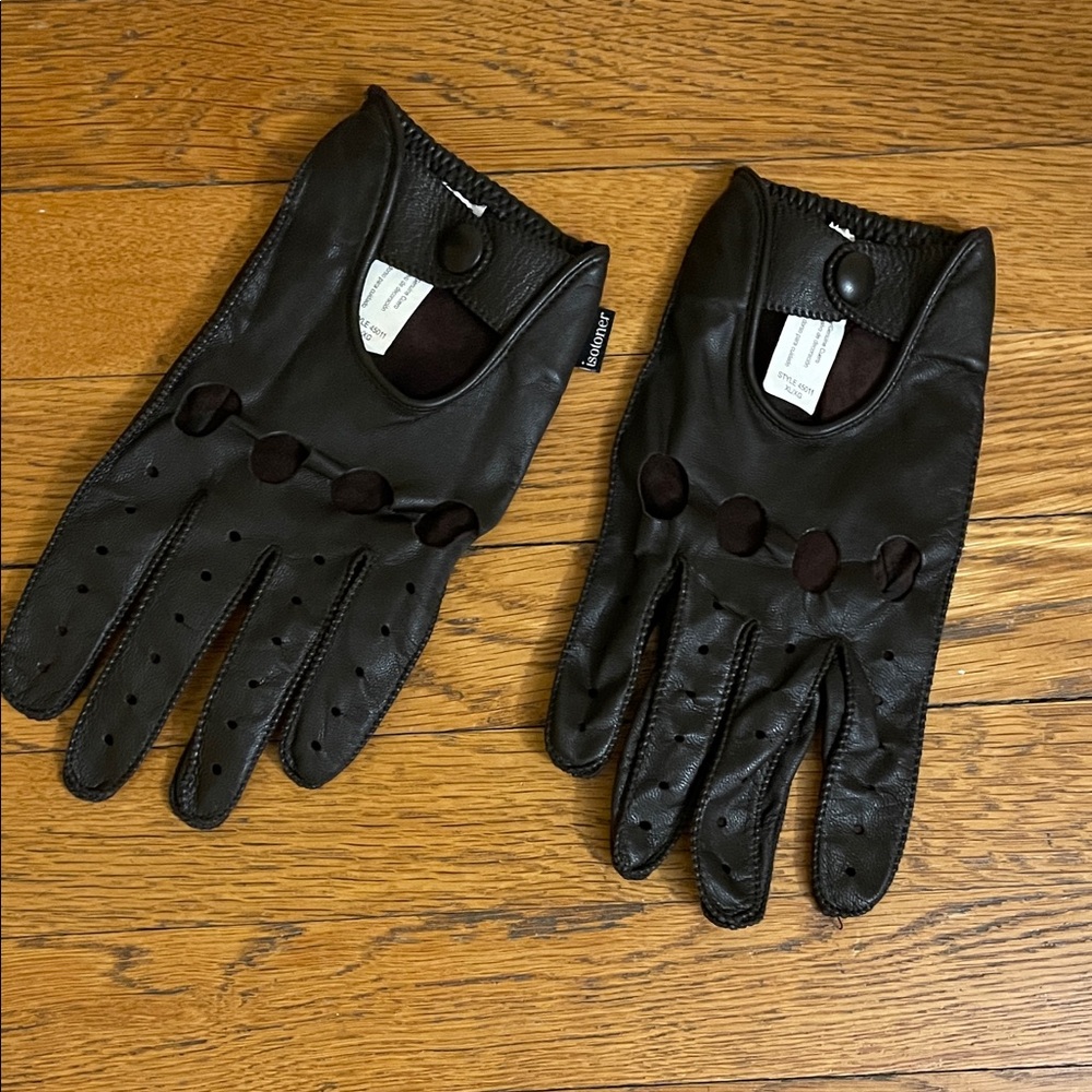 Isotoner Men's Brown Leather Driving Gloves